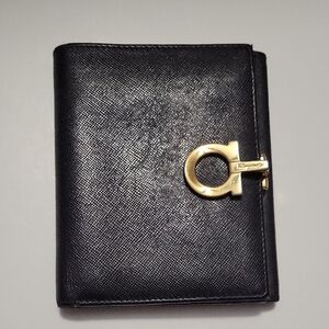 Salvatore Ferragamo Black Wallet With Gancini Clasp